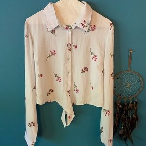 Floral Stripped collard long sleeve